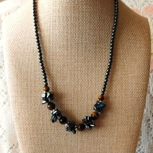 Hematite Stone and Tiger eye Beaded Dainty Neklace